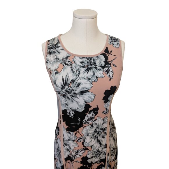 Nina Leonard Pink Black Sleeveless Maxi Dress Floral Cottage Summer Stretch Sz L - Picture 4 of 11